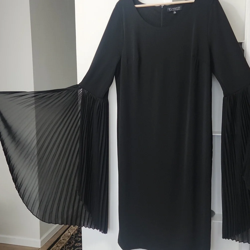 Eloquii Black Pleated Sleeve Scoop Neck Stretch Midi Dress Women's 20 - Picture 5 of 16